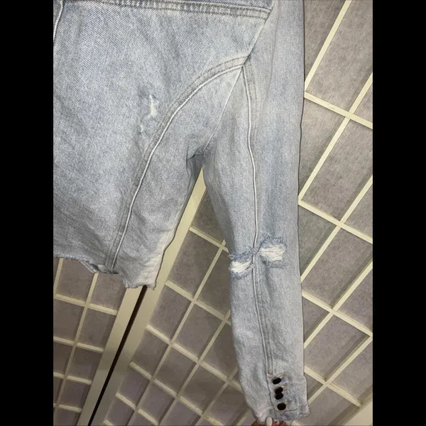 Revolve Retrofête Vivienne‎ Denim Distressed Preppy Designer Jacket SMALL - Image 8