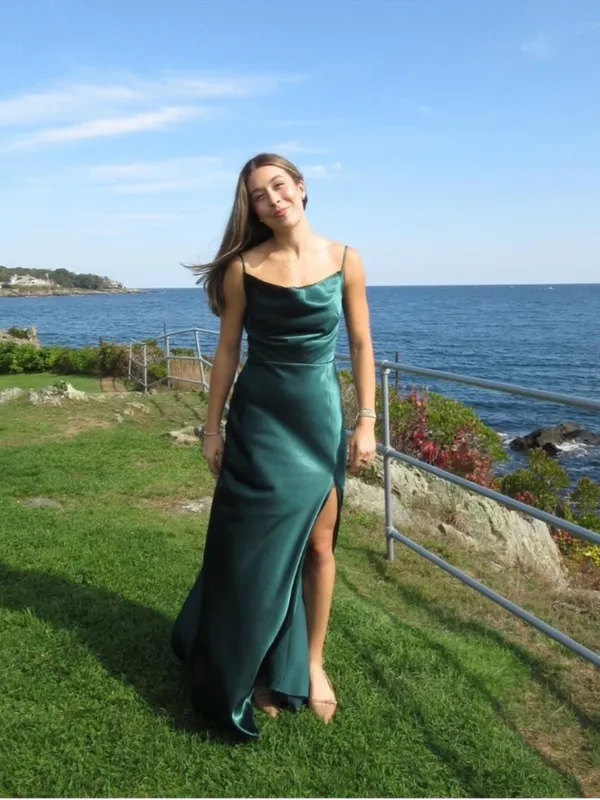 Birdy grey Satin Emerald Green Cowl Neck Evening Dress - Image 2