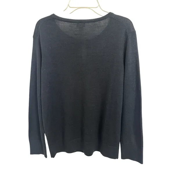 Downeast Black Ruffle Front Wool Blend Cardigan Sweater L Whimsigoth Preppy Y2K Layering - Image 2