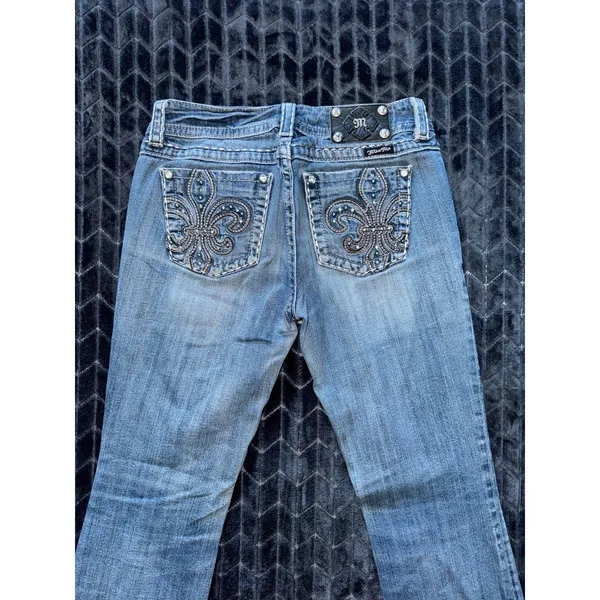 Miss Me Women's‎ Boot Embellish Blue Denim Low Rise Medium Wash Size 28 - Image 7
