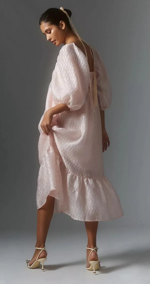 Anthropologie Textured Puff-Sleeve Dress - Image 2