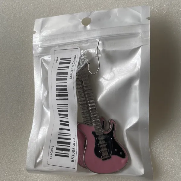 Electric guitar silver plated pink‎ dangle drop earrings faux fashion jewelry - Image 4