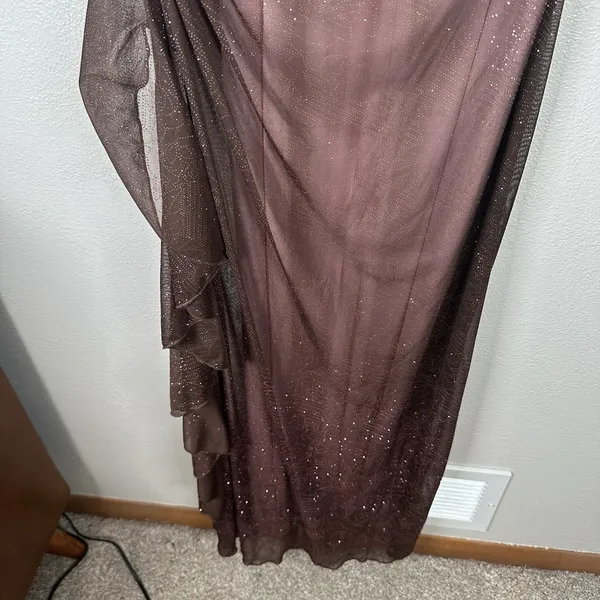Vtg City Triangles Maxi Prom Dress XS/Small? Formal Gown Brown Sparkly Fairy Y2K - Image 8
