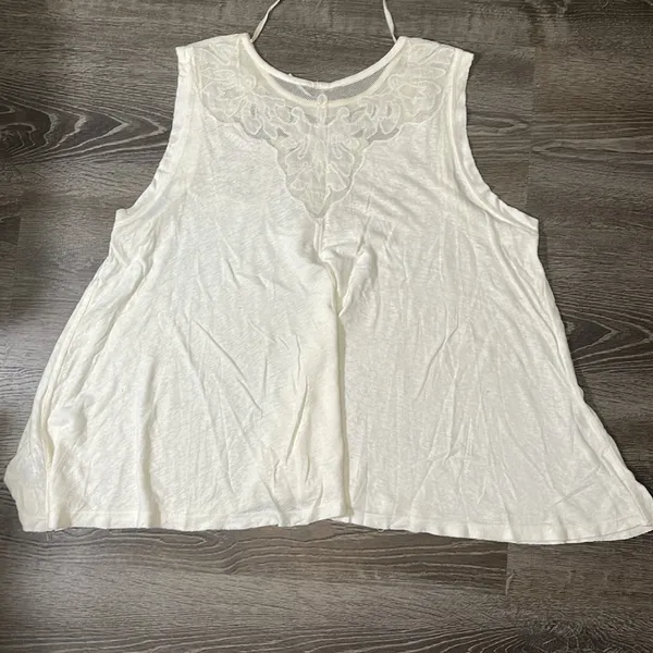 Free People Women's Meant to Be Mesh Lace Tank Top Linen Blend White Size Small‎ - Image 4