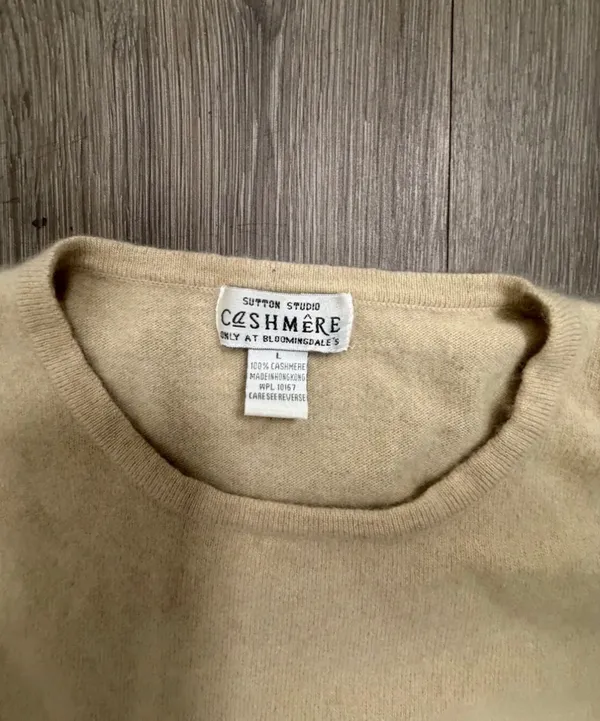 Sutton Studio 100 Cashmere Beige Tan Crewneck Sweater Long Sleeve Womens Large - Image 3