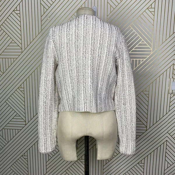 Theory Galinne Speckle Boucle Knit Fringe Sweater Jacket Cream Red Size Small‎ - Image 9