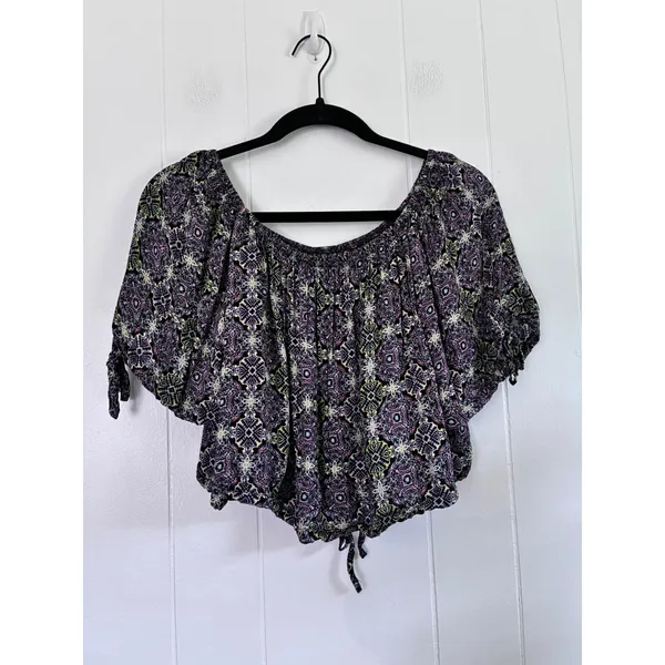 Free People Purple Kaleidoscope Medallion Off Shoulder Crop Top Shorts Set S/P - Image 2