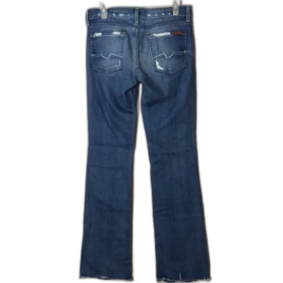 7 for all mankind distressed medium wash bootcut denim long denim jeans size 28‎ - Image 9