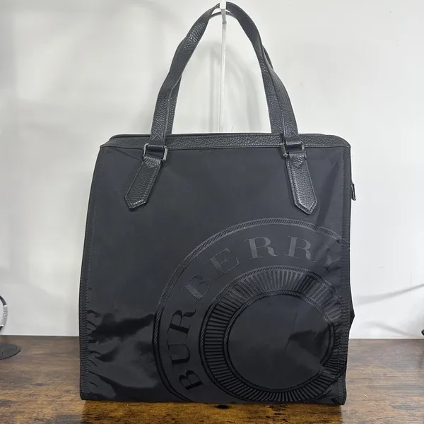 Burberry Tote Bag Womens Large Black Nylon Leather Logo Shoulder Zip Top Handle - Image 16