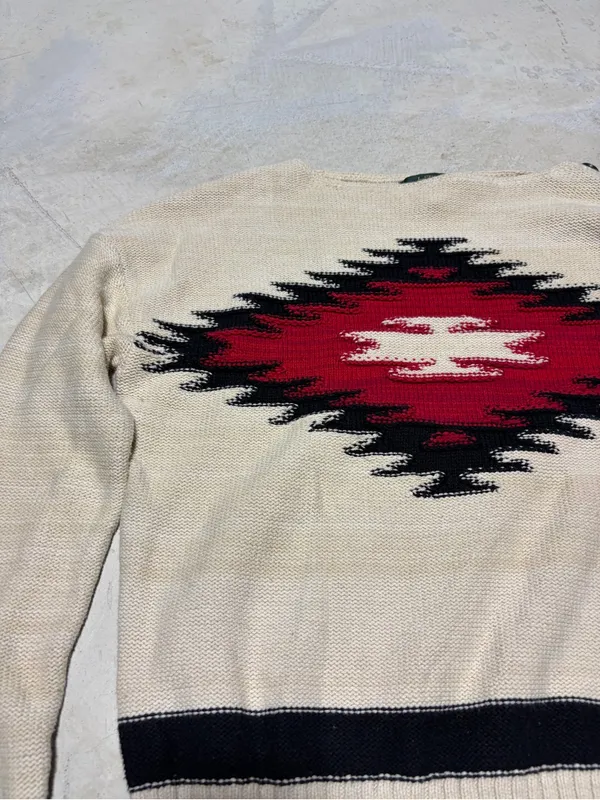 Ralph Lauren jeans co Cream Aztec Pattern Knit Sweater medium - Image 4