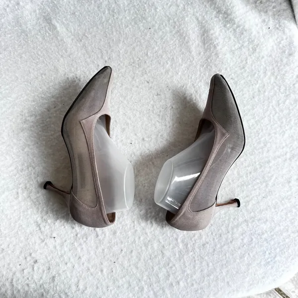 Anne Klein Women's 6M Beige Suede Mesh Pointed Toe Stiletto Heels Made‎ in Italy - Image 4