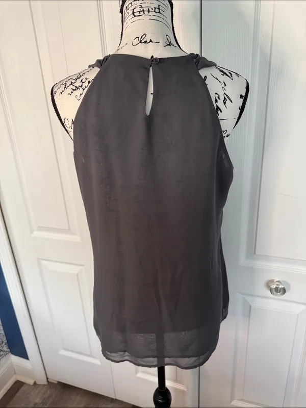 Apt. 9 Gray Sleeveless Pleated Ruffle Halter Blouse - Image 4