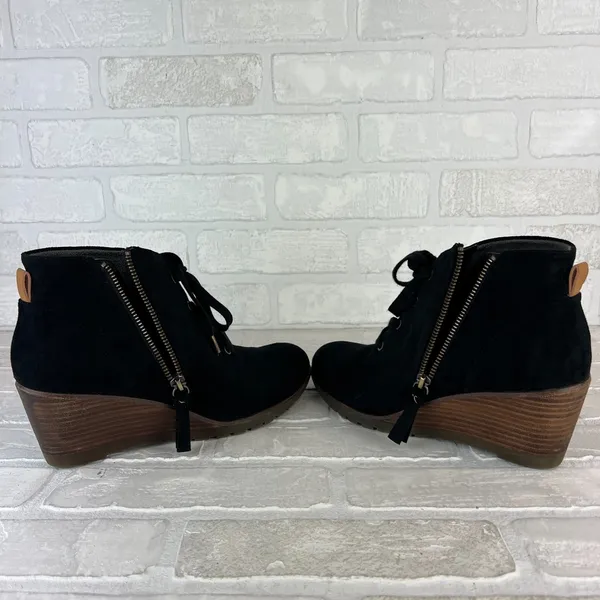 Dr Scholls Ankle Booties Womens 9 M Black Faux Suede Wedge Lace Up Zipper Nelly - Image 11