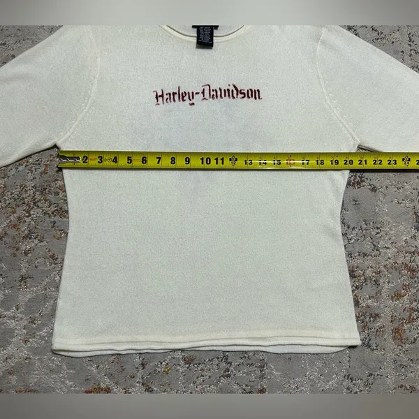 Harley Davidson Sweater cream Scrolled Fleur De Lis Size XL - Image 8