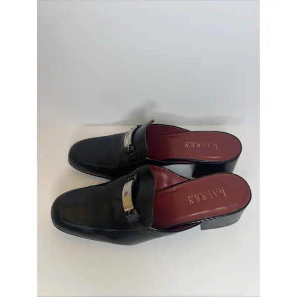 Vintage Lauren Ralph Lauren Black Leather Mule Loafers Heels 8.5B Brazil RLL - Image 5