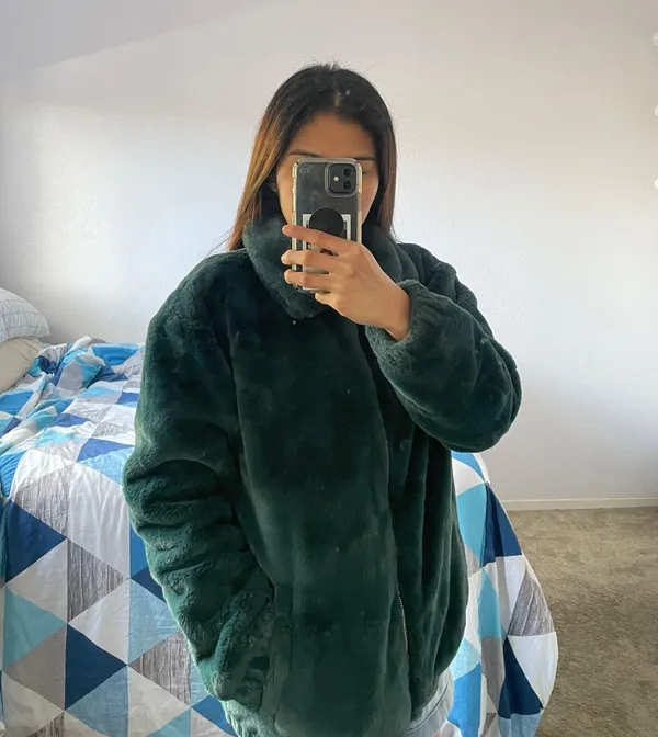 Hollister Green Jacket Faux Fur - Image 2