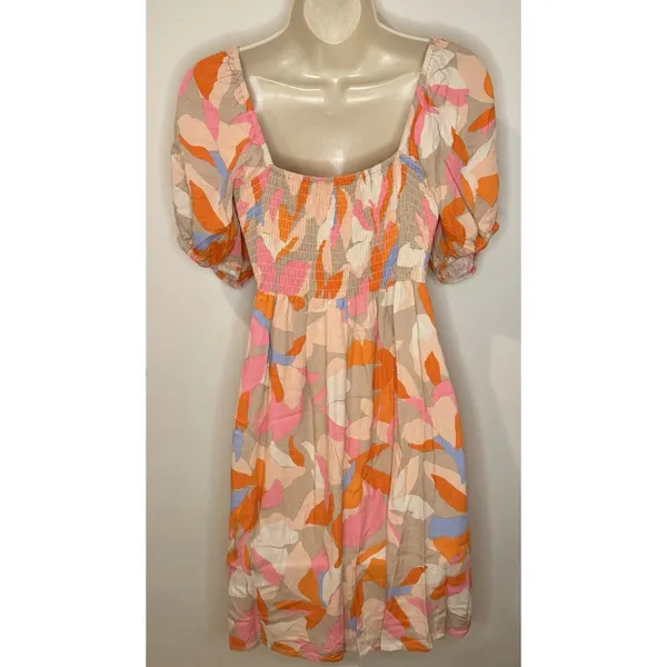 Saltwater Luxe Summer Mini Dress Multicolor Key Hole Tie Front Size L Large EUC! - Image 3
