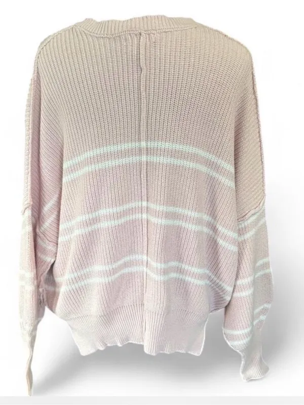 Sincerly Jules Pale Pink & White Striped Crewneck Sweater - Image 4