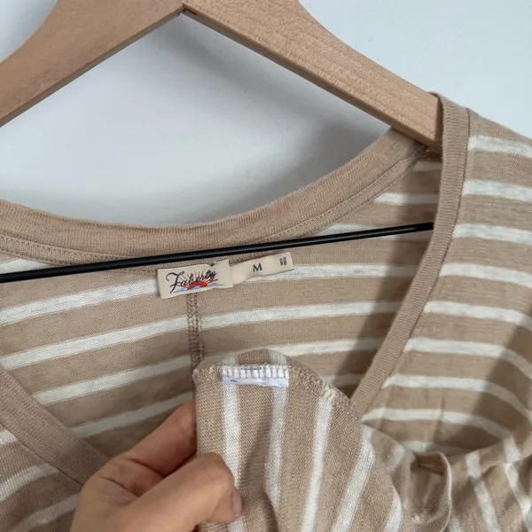 Faherty‎ Medium Oceanside Stripe V Neck Tee Linen Beige White - Image 2