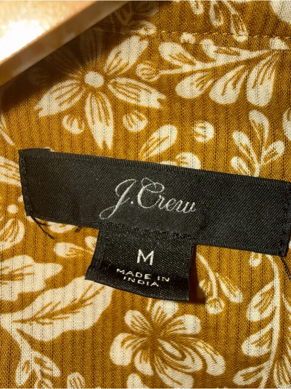 J CREW‎ Yellow Floral Puff-Sleeve Ruffle Peasant Blouse Medium AE263 - Image 4