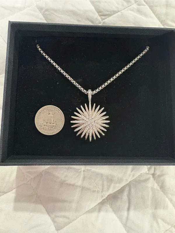 David Yurman Silver Sunburst Pavé Pendant Necklace - Silver - Image 4