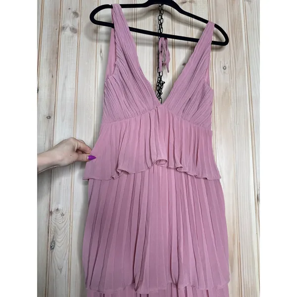 NWT Lulus Mesmerizing Essence Pink Pleated Backless Tiered Maxi Dress Gala Sz S - Image 4