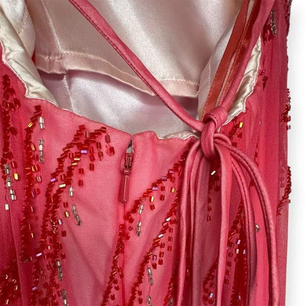 Vintage Y2K Maxi Gown Womens Pink Ombre Beaded Sequin - Image 11