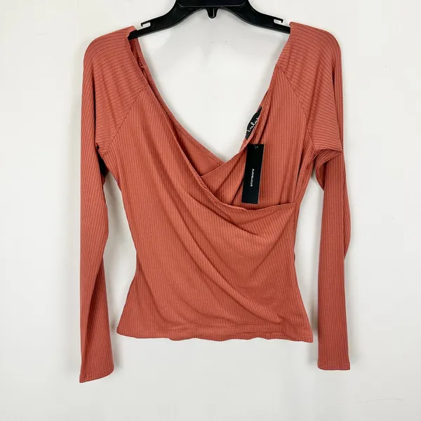 Lulus All Day Fave Rusty Rose Ribbed Surplice Long Sleeve Top Stretch XL NWT - Image 7