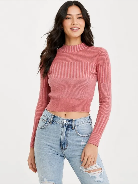ASOTV American Eagle Ribbed Mock Neck Pullover Pink Salmon Sweater Sz Medium - Image 2