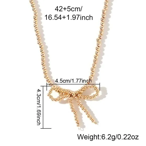 NWOT Beaded Classy Elegant Faux & Pearl Gold Bow Choker Ballet Coquette Necklace - Image 4