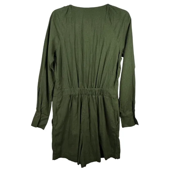 Banana Republic Linen Blend Utility Romper Long Sleeve Army Olive Green‎ Size S - Image 2