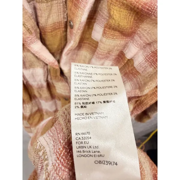 Free People Women Dress XS Brown Plaid Balloon Sleeve Mini Shirt Dress - Image 10