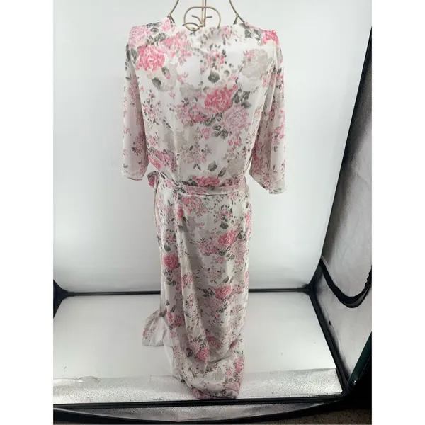 Wayf Pink Floral Wrap Dress Long 3/4 Sleeve Lined Size L - Image 7
