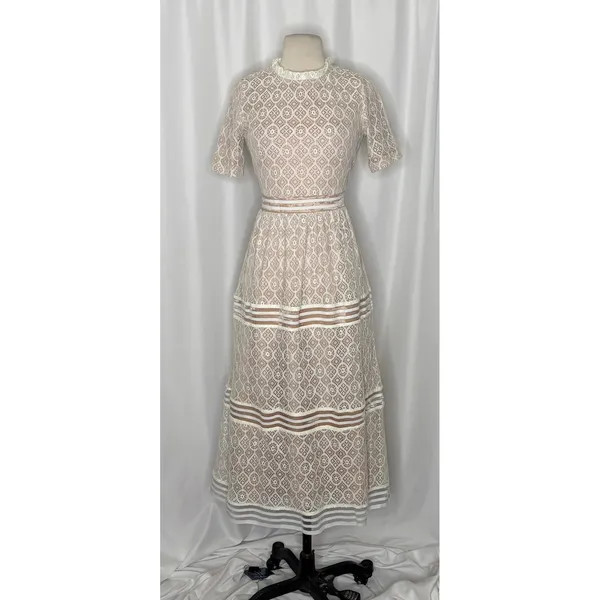 NWT BALTIC BORN Windsor Lace Midi Dress Ivory Nude Feminine Romantic Small - Image 2
