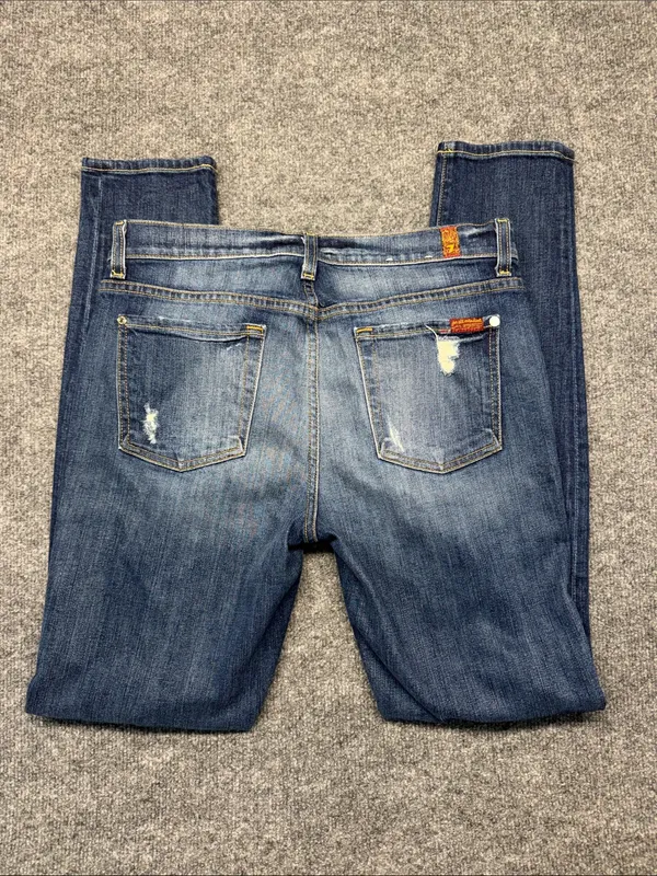 7 For All Mankind The Skinny Distressed Dark Blue Jeans - Image 5