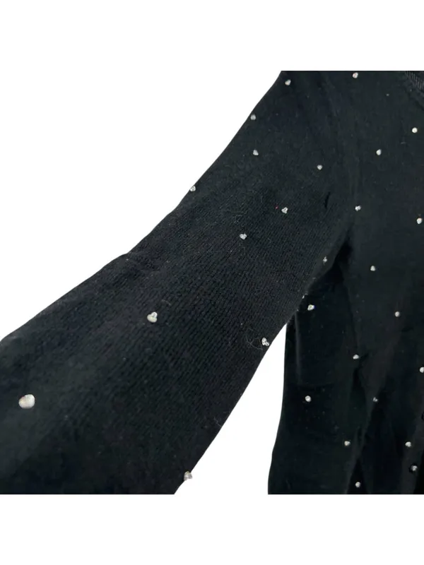 Beth Bowley Preppy Glam Rhinestone Black Silk Cashmere Cardigan Size Medium - Image 4