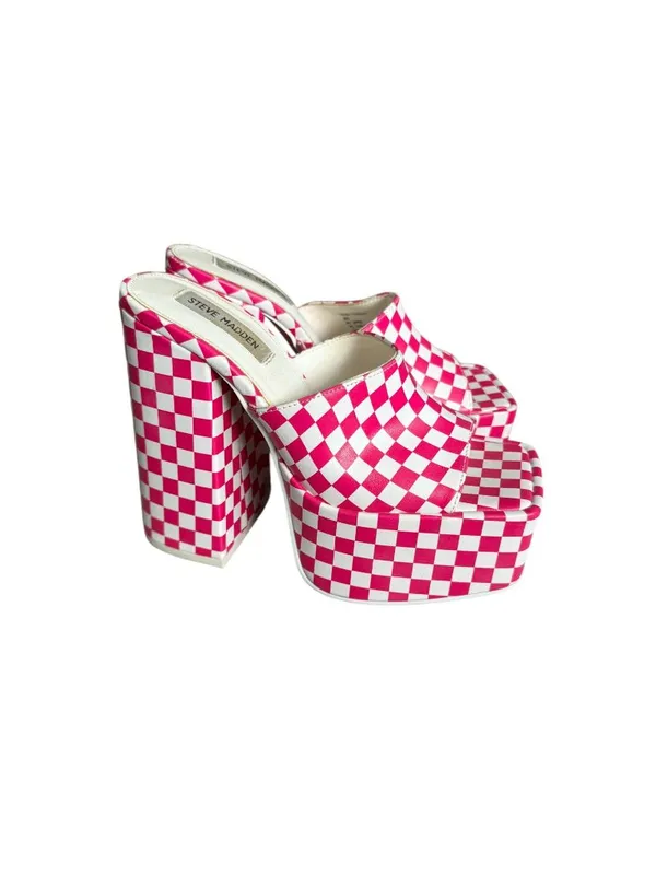 STEVE MADDEN Trixie Checkerboard Pink White Platform Sandals Heels Size 8 - Image 10