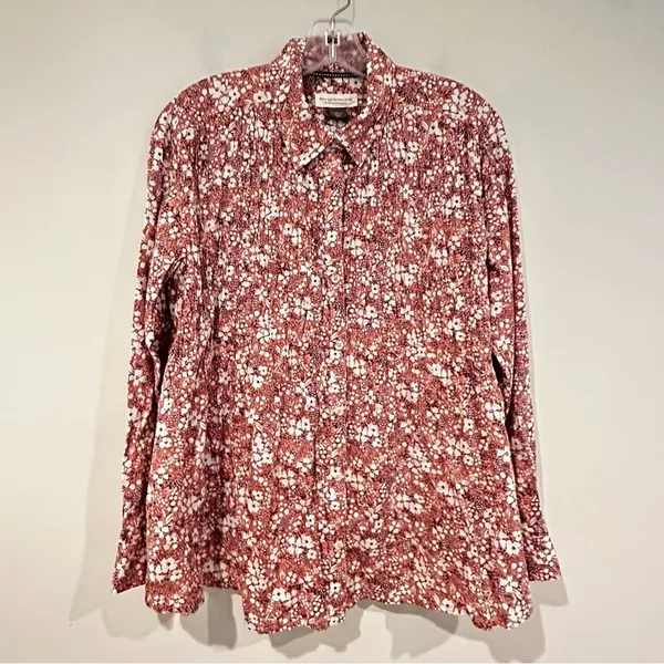 Pilcro Anthropologie Sasha Smocked Boyfriend Blouse Women's‎ XS Pink Boho Hippie - Image 5