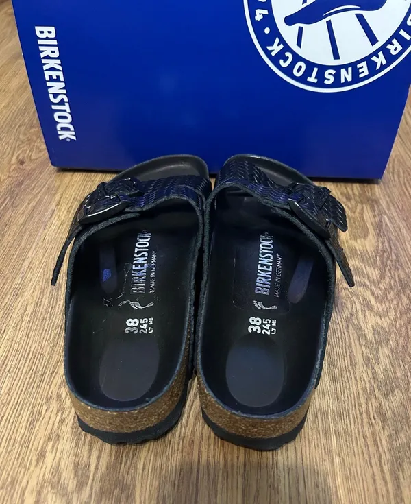 BIRKENSTOCK Arizona embossed black leather gladiator sandals slippers eur 38 new - Image 3