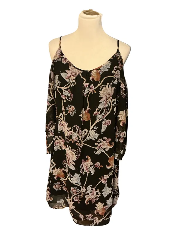 White House Black Market Cold Shoulder Floral Mini Dress Medium - Image 2
