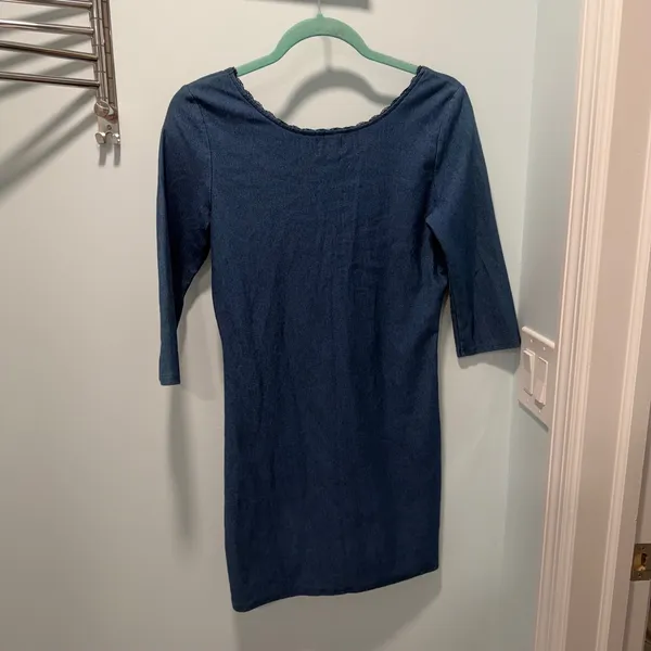 Intimately Free‎ People Blue Denim Look Lace Up Mini Dress Small 3/4 Sleeve Lace - Image 3
