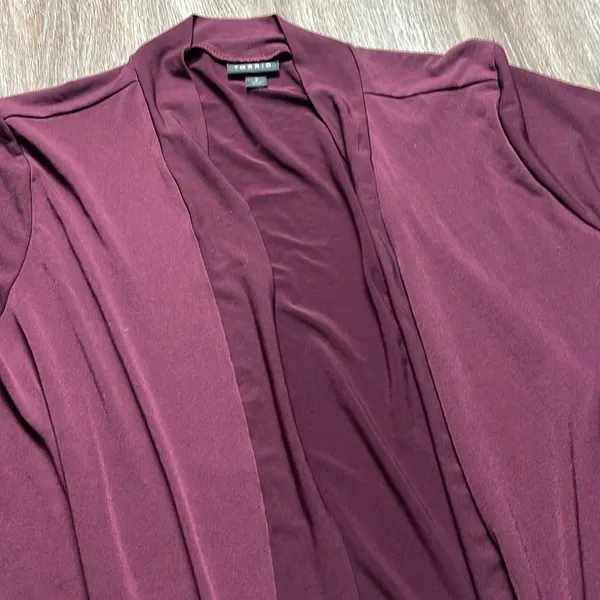 Torrid Burgundy Open Front Silky Cardigan Size 2 (2X) - Image 3