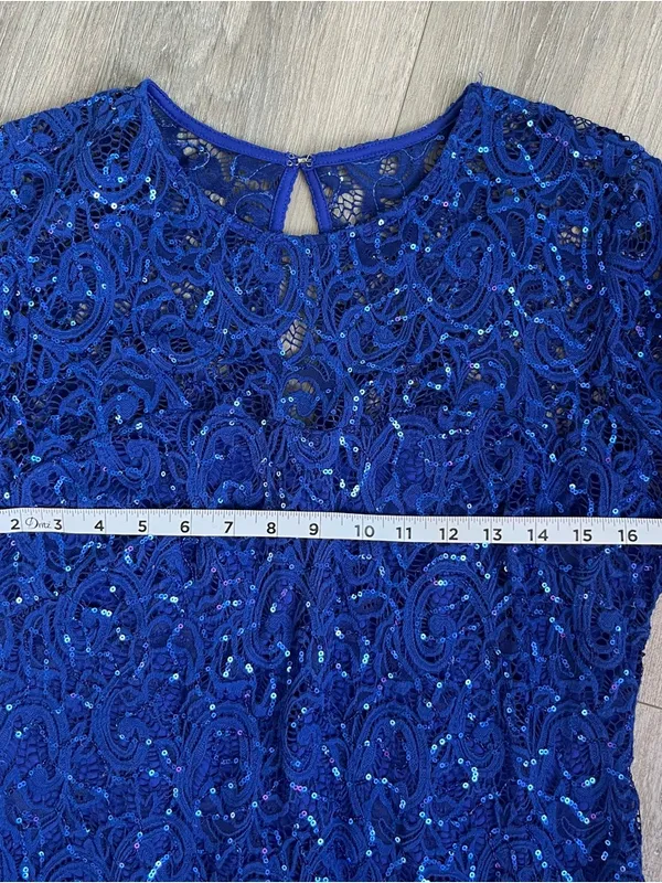 Marina Blue Sequin Lace Dress Size 12 Bell Sleeve Cocktail NWT - Image 11