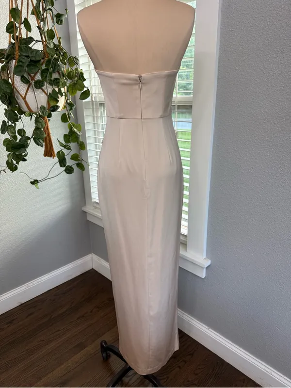 NBD Lucilda Strapless Satin Gown Size Small High Slit in Champagne - Image 6