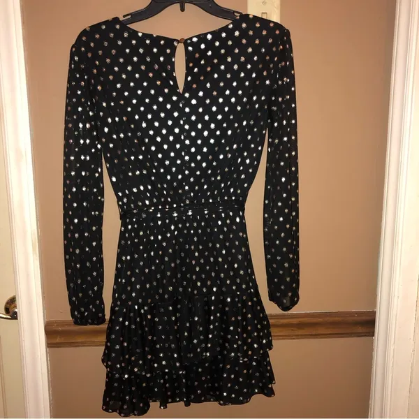 City Studio Polka Dot Foil Long sleeve Ruffle Dress Black‎ Gold XS - Image 3