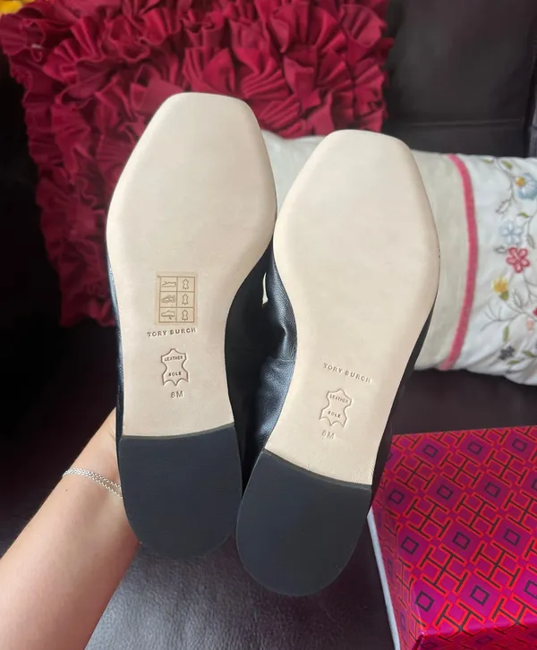 Tory Burch square toe bow ballet nappa leather color black NIX size 8 - Image 2