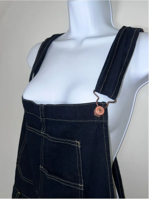 Women's Free People Dark Blue Denim Overalls Size LARGE - Image 3