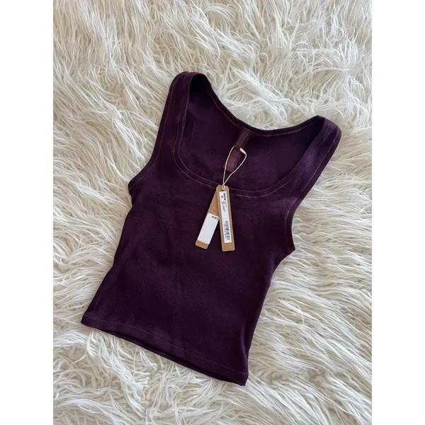 Skims Cotton Rib Tank Currant Size Small - Image 4