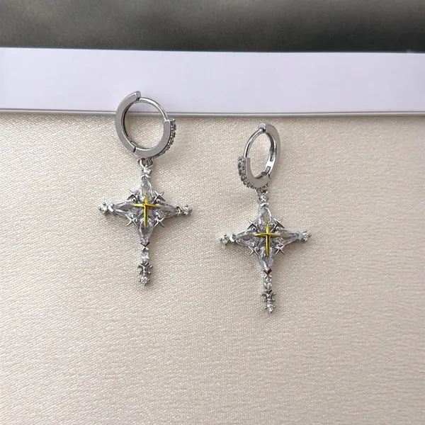 CZ Cross Dangle Drop Earrings for Men Women Streetwear Punk Hip Hop Unisex Earrings - Image 2