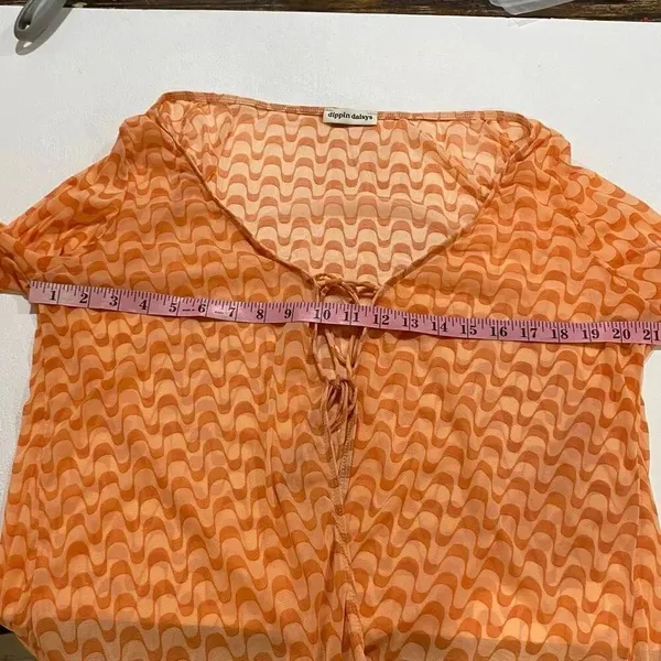 Dippin Daisys Mesh Tie Front Long Sleeve Top Peach Retro - Image 6